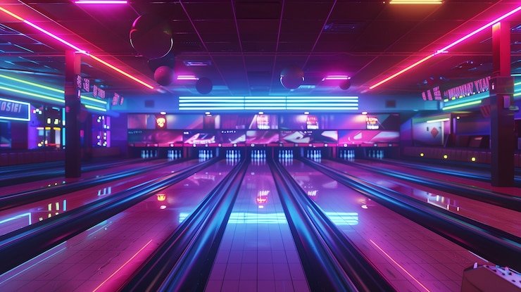 Arena olahraga virtual bernuansa ungu